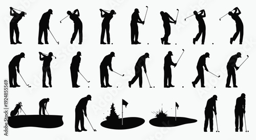 Golf Swing Poses Silhouette Collection Illustration