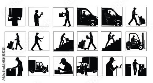 Courier and Delivery Worker Silhouette Collection Illustration