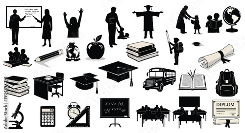 Education and School Silhouette Collection Illustration