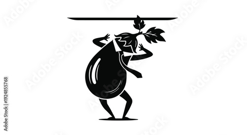 Playful eggplant character with tie and leaf arms, dancing energetically