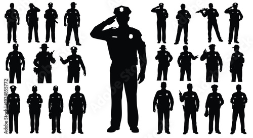 Military Soldier Salute Poses Silhouette Collection Illustration
