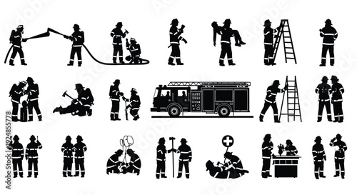 Emergency and Rescue Workers Silhouette Collection Illustration