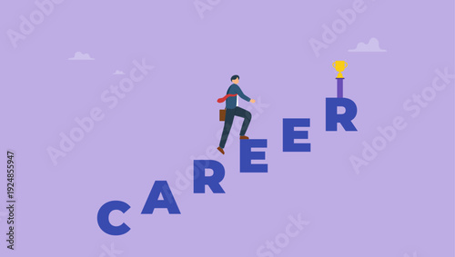 Businessman climbing abstract career ladder. Growth and success concept.
