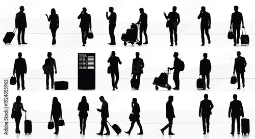 Travelers with Luggage Silhouette Collection Illustration
