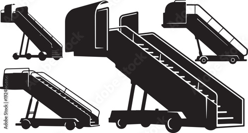 Airport Passenger Boarding Stairways and Jetways Illustration Set