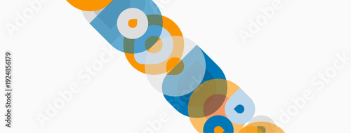 Abstract circles overlap, creating colorful pattern. Shapes vary size, hue, opacity. Minimalist design, modern aesthetic.