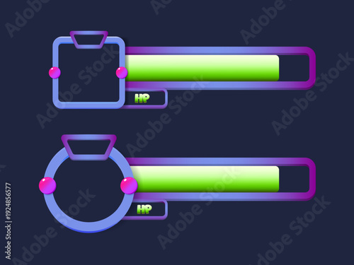 Neon Cyberpunk Game UI Health Bar Set with Futuristic Profile Frames and HP Indicators