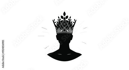 Symbolic silhouette of a crowned head radiating power and authority