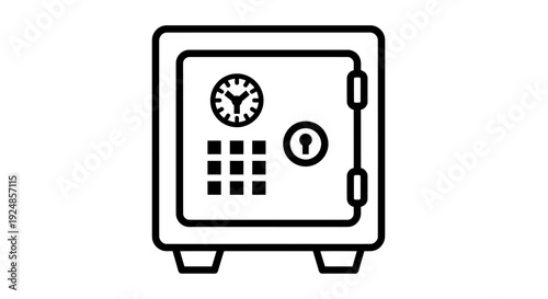 Icon Illustration of a Secure Safe with Lock and Dial for Safe Storage Graphic Resource.