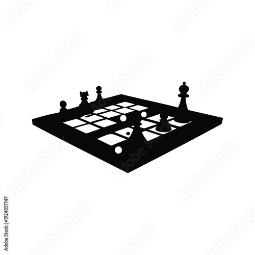 Silhouette of chess pieces on a board, a strategic game of kings and pawns, vector illustration, board game silhouette vector illustration