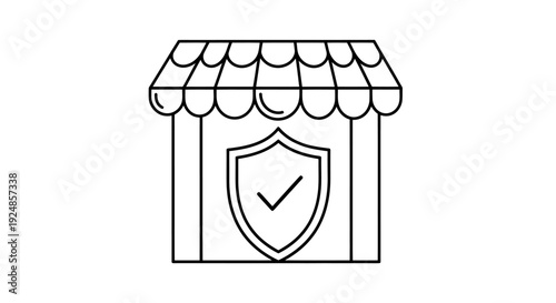 Secure storefront shield icon representing shop security and protection.