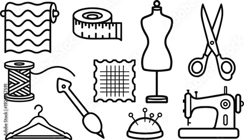 Set of 9 sewing icons vector