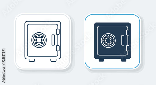 Illustration of a secure vault safe icon in light and dark blue variants.