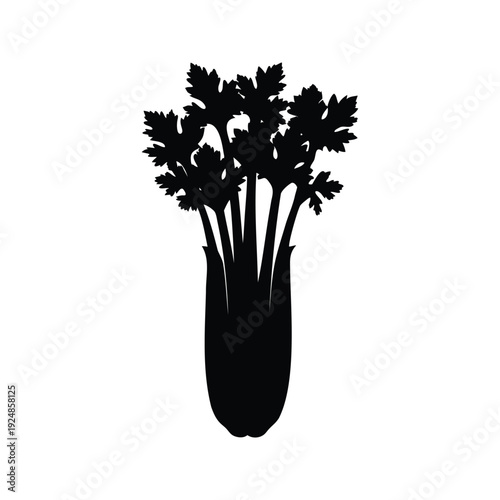 Celeriac with green leaves silhouette vector illustration for culinary and healthy eating concepts, celery silhouette vector illustration