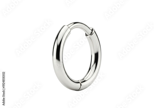 A shiny silver hoop earring on a white background isolated on transparent background