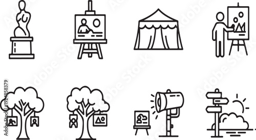 A collection of icons representing various art and nature related themes Vector
