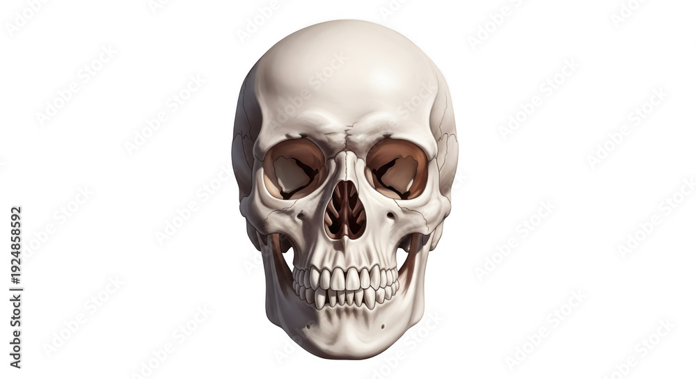 Fototapeta premium A realistic human skull model with detailed facial structure isolated on transparent background