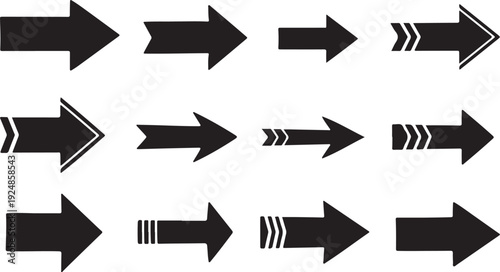 Collection of various black arrow icons on white background