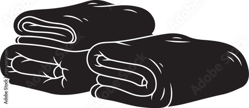 Two black rolled towels with white outlines isolated