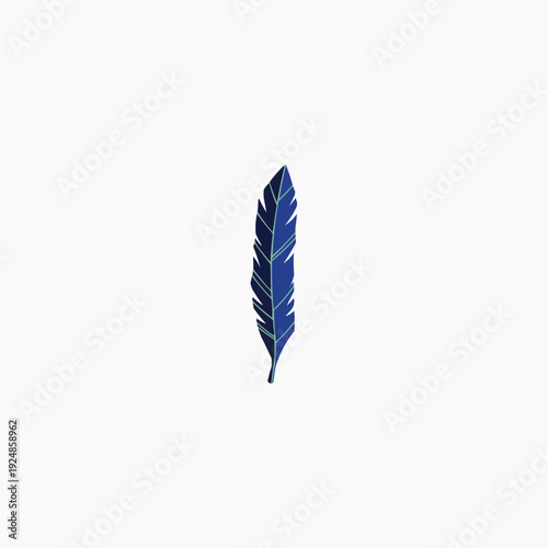 Vibrant blue feather with green accents standing alone
