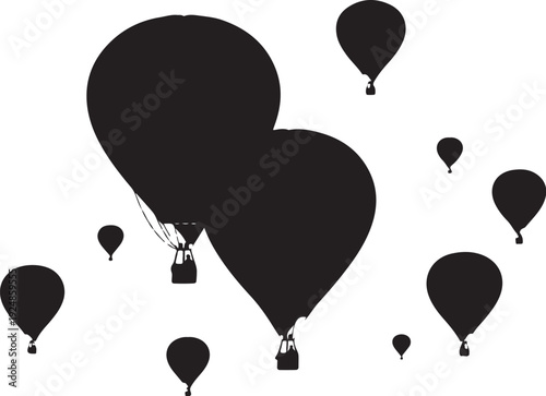 Heart shaped hot air balloons flying in the sky