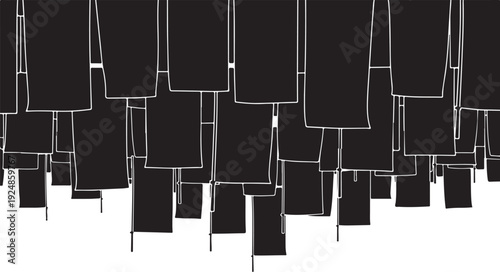 Black rectangular shapes hanging from white background illustration art