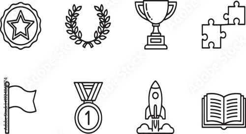 Assorted icons representing achievements, awards, and learning. Vector