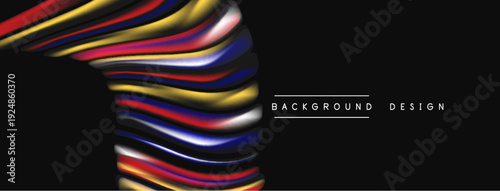 Abstract colorful layers swirl, creating dynamic visual effect. Dark background emphasizes vibrant hues, modern design element.