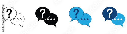 FAQ  icon set. Question mark icon in speech bubble, Help icon, service chat sign button, customer support icon .Chat question and answer icon set.  Vector illustration.