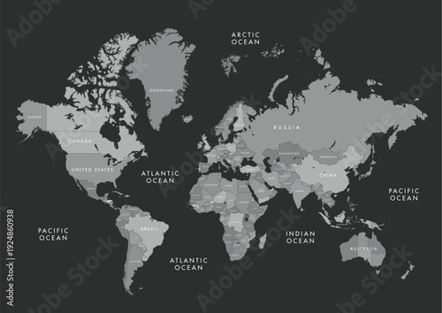 Highly Detailed World Map With Country Names Vector Illustration 