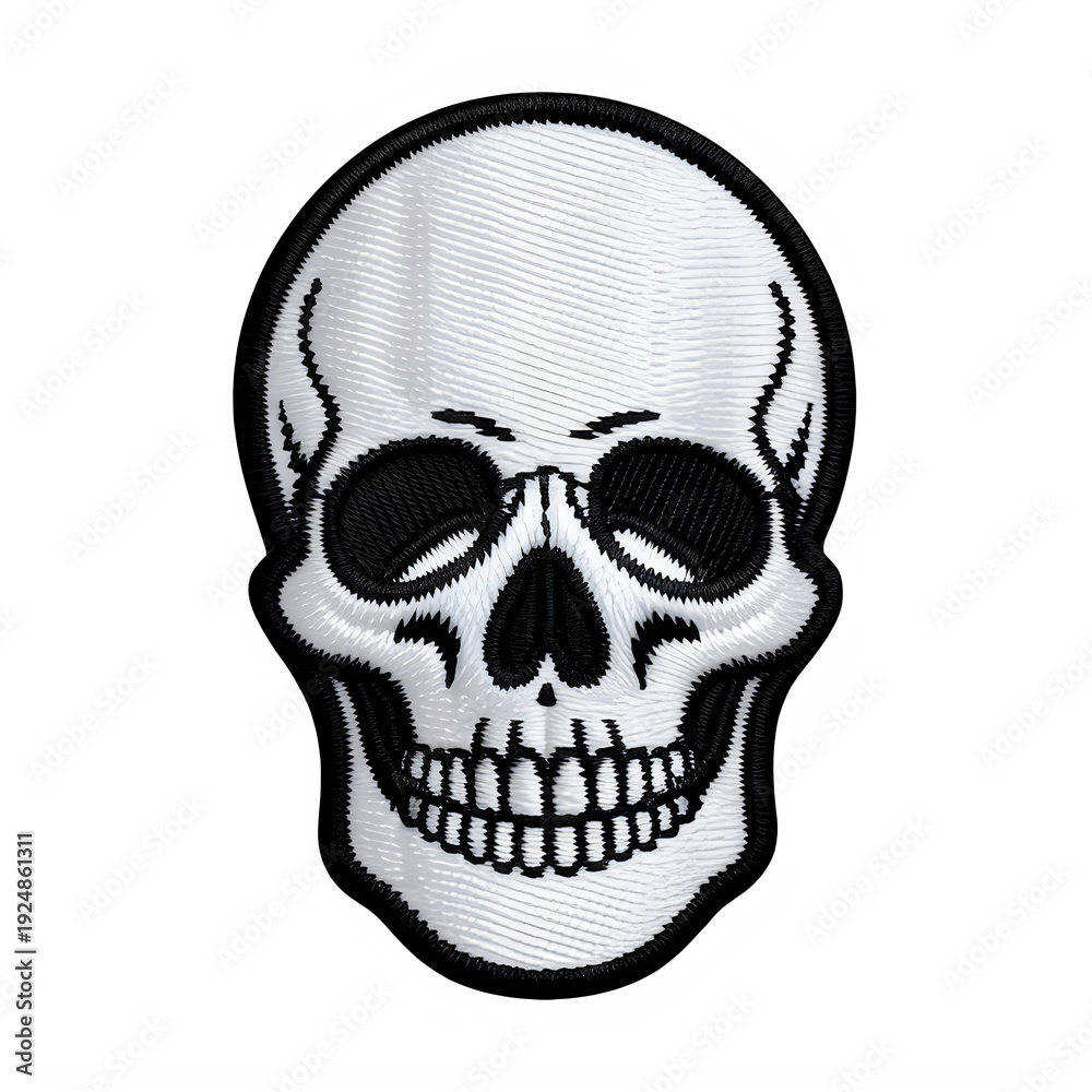 Obraz premium Embroidered White Skull Patch with Black Outline isolated on a transparent background