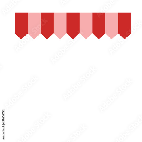 Red striped shop awning isolated on background representing storefront canopy, market stall cover, and retail exterior decoration element.