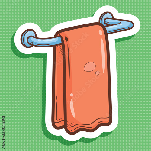 HandDrawn Orange Towel on a Blue Bar Sticker Vector Art