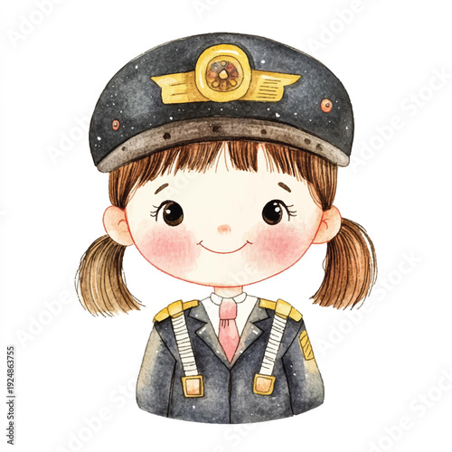 Watercolor Portrait of a Cheerful Young Officer in Uniform