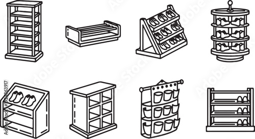 A collection of various types of shelves and cabinets for storage Vector