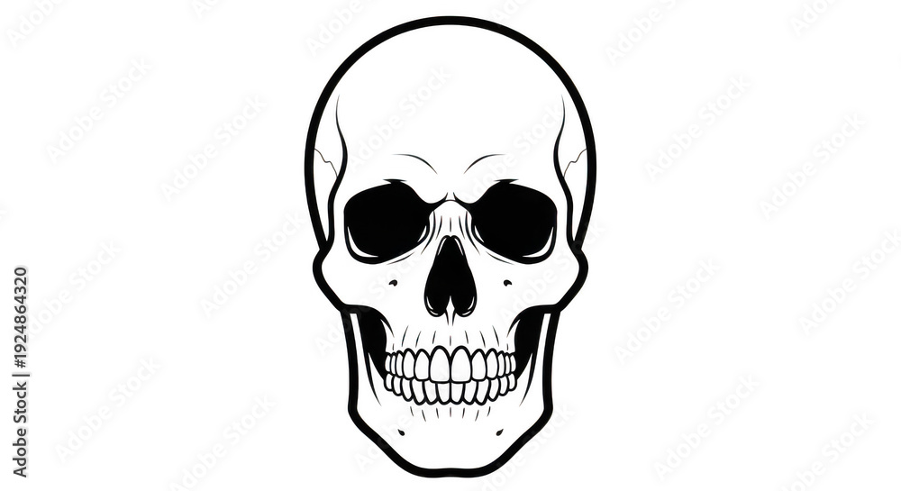Fototapeta premium A black and white illustration of a human skull isolated on transparent background