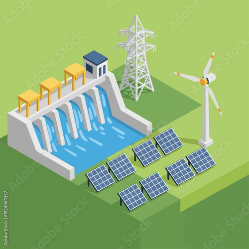 Sustainable Energy Generation with Hydroelectric Dam and Renewable Sources.