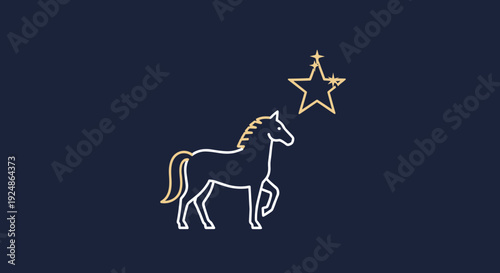 Simple Line Drawing of Unicorn and Star.