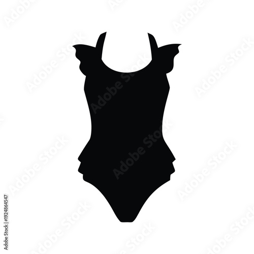 Elegant black and white swimsuit silhouette vector illustration showcasing a stylish design, ruffle swimsuit silhouette vector illustration