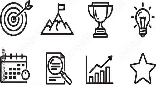 Icons representing various aspects of business and achievement Vector