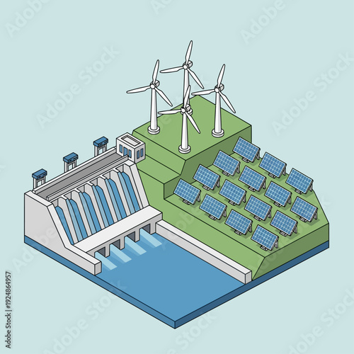 Sustainable Energy Generation with Hydroelectric Dam and Renewable Sources.