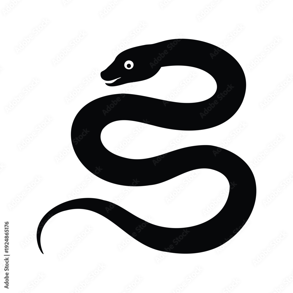 Fototapeta premium Silhouette of a snake, sleek and coiled, elegant vector illustration for design projects, sea snake silhouette vector illustration