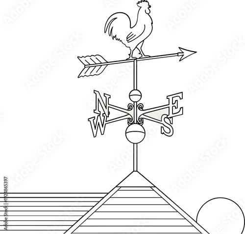 Weather vane with a cross symbol isolated on white background, simple vector illustration design