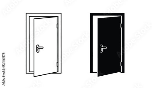 Vector illustration of open doors in black and white