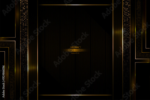 Luxury Black Gold Geometric Abstract Background With Golden Lines and Glitter