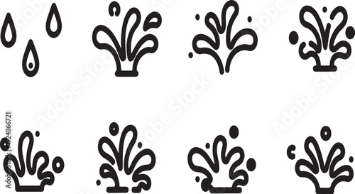 Various water droplet and flower illustrations in a grid layout Vector