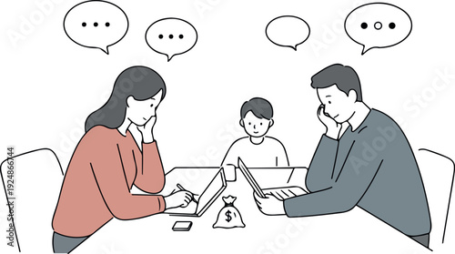 Minimalist Family Meeting Discussion On Budgeting With Money Bag Isolated