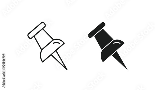 Two push pins in black and white on a pure for design and office supply concepts