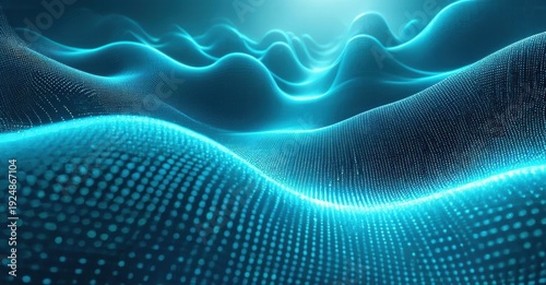 Abstract digital waves, glowing blue hues, dynamic form. Data streams create undulating landscape, futuristic aesthetic.