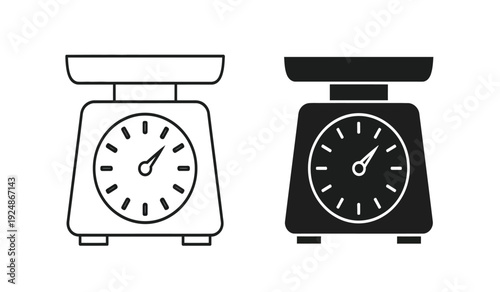 Two kitchen scales in black and white line art style for cooking and baking illustrations